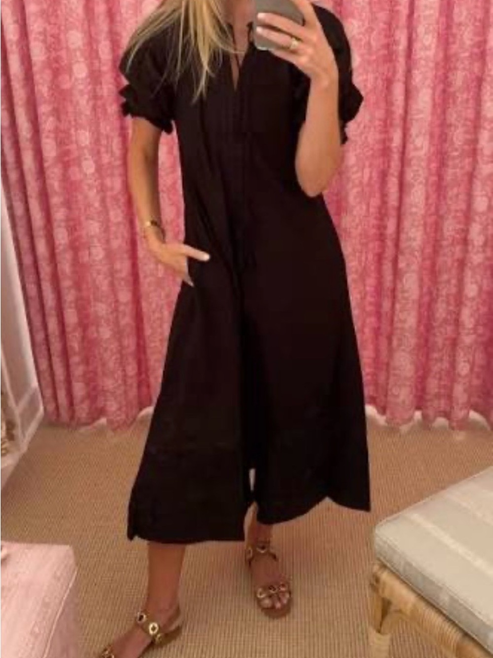 Julia Amory NWT - CAVIAR  COATUE - XS  Puff-Sleeve Midi Dress with belt - Picture 2 of 2